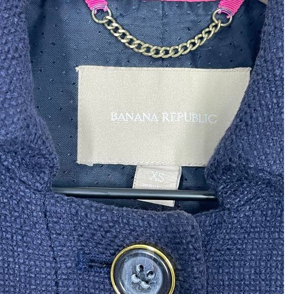 Banana Republic Navy Coarse Cotton Weave Button Front Overcoat Women's XS - Picture 8 of 10